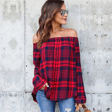 Load image into Gallery viewer, Casual Off the Shoulder Plaid Shirt