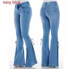 Load image into Gallery viewer, Bow Accented Bell Bottom Stretch Jeans