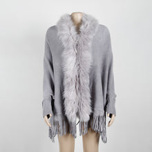 Load image into Gallery viewer, Autumn Fringed Shawl with Fur Collar