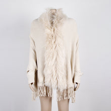 Load image into Gallery viewer, Autumn Fringed Shawl with Fur Collar