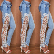 Load image into Gallery viewer, Lace Accented Slim Fit Jeans