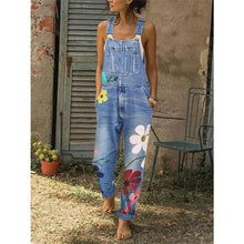 Load image into Gallery viewer, Flower Printed Washed Denim Overalls