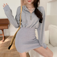 Load image into Gallery viewer, Hooded Long Sleeve Sweatshirt Dress