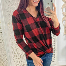 Load image into Gallery viewer, Twisted Long Sleeve Plaid Shirt