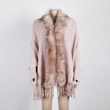 Load image into Gallery viewer, Autumn Fringed Shawl with Fur Collar