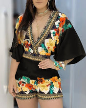 Load image into Gallery viewer, Floral Print Backless Romper
