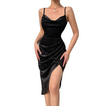 Load image into Gallery viewer, Velour Strapless Slit Dress
