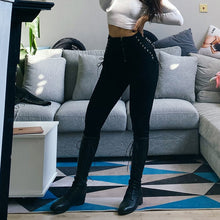 Load image into Gallery viewer, High Waisted Tie Jeans