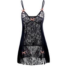 Load image into Gallery viewer, Bow-Tie Accented Black Mesh Lingerie