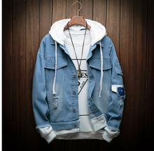 Load image into Gallery viewer, Hooded Denim Jacket with Pockets