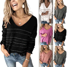 Load image into Gallery viewer, Casual Striped V-neck Sweater