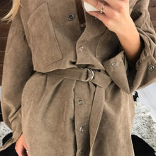 Load image into Gallery viewer, Single-Breasted Belted Corduroy Dress