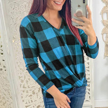Load image into Gallery viewer, Twisted Long Sleeve Plaid Shirt