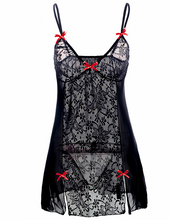 Load image into Gallery viewer, Bow-Tie Accented Black Mesh Lingerie