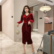 Load image into Gallery viewer, Buttoned Maxi Velour Dress