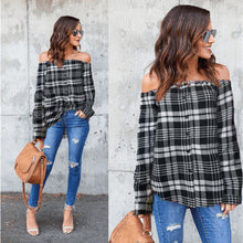 Load image into Gallery viewer, Casual Off the Shoulder Plaid Shirt