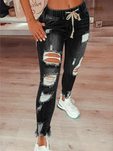 Load image into Gallery viewer, Drawstring Ripped Denim Slacks