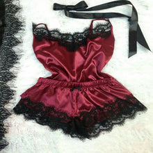 Load image into Gallery viewer, Lace Trimmed Silky Pajama Short Set