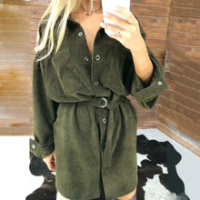 Load image into Gallery viewer, Single-Breasted Belted Corduroy Dress