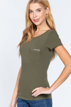 Load image into Gallery viewer, Short Sleeved Top W/zipper Pocket