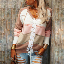 Load image into Gallery viewer, Long-Sleeved Contrast Stitching Sweater with Hood