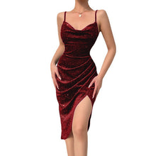 Load image into Gallery viewer, Velour Strapless Slit Dress