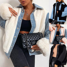 Load image into Gallery viewer, Plush & Denim Stitched Warm Jacket