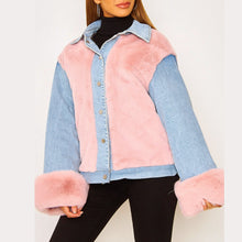 Load image into Gallery viewer, Plush & Denim Stitched Warm Jacket