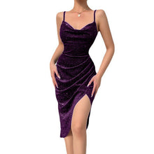Load image into Gallery viewer, Velour Strapless Slit Dress