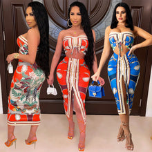 Load image into Gallery viewer, Asian Print Pleated Cut Out Dress