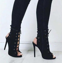 Load image into Gallery viewer, Gladiator Peep Toe Suede Laced Ankle Boots