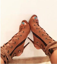Load image into Gallery viewer, Gladiator Peep Toe Suede Laced Ankle Boots