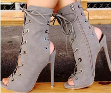 Load image into Gallery viewer, Gladiator Peep Toe Suede Laced Ankle Boots