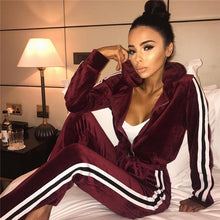 Load image into Gallery viewer, Velour Striped 2-piece Hoodie Tracksuit