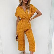 Load image into Gallery viewer, Dot Printed V-neck Short Sleeve Wide Leg Jumpsuit