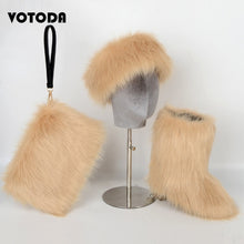 Load image into Gallery viewer, Winter Warm Fluffy Snow Boots, Hat & Purse Set