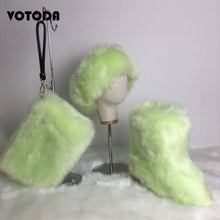 Load image into Gallery viewer, Winter Warm Fluffy Snow Boots, Hat & Purse Set