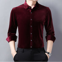 Load image into Gallery viewer, Velour Fitted Button Down Dress Shirt