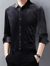 Load image into Gallery viewer, Velour Fitted Button Down Dress Shirt