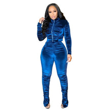 Load image into Gallery viewer, Velour Rusched Zippered Tracksuit