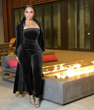 Load image into Gallery viewer, Velour Jumpsuit+Long Sleeve Cardigan