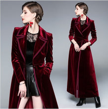 Load image into Gallery viewer, Designer Vintage Notched Collar Velvet Maxi Coat