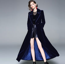 Load image into Gallery viewer, Designer Vintage Notched Collar Velvet Maxi Coat