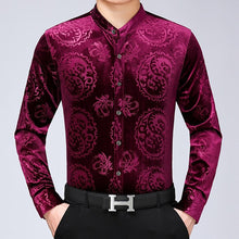 Load image into Gallery viewer, Dragon Patterned Velour Long Sleeve Shirt