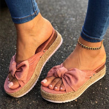 Load image into Gallery viewer, Low Wedged With Bow Accent Suede Sandals