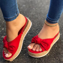 Load image into Gallery viewer, Low Wedged With Bow Accent Suede Sandals