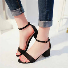 Load image into Gallery viewer, Suede Square Heeled Ankle Strapped Sandal