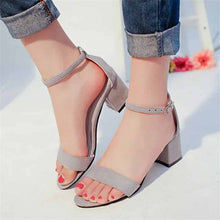 Load image into Gallery viewer, Suede Square Heeled Ankle Strapped Sandal