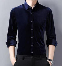 Load image into Gallery viewer, Velour Fitted Button Down Dress Shirt