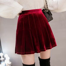 Load image into Gallery viewer, High-Waisted Pleated A- Line Velour Skirt